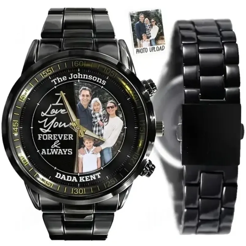 Time with you is a gift - Custom Stainless Steel Black Metal Watch