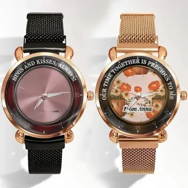 Flower Background Custom Name Personalized Lady Watches - Gift For Her Flower Background Custom Name Personalized Lady Watches - Gift For Her