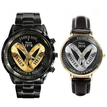 Wedding Rings - Custom Couple Names Printed Watches Wedding Rings - Custom Couple Names Printed Watches