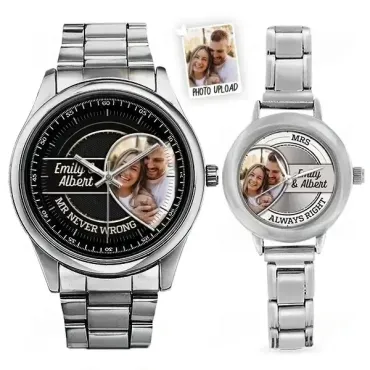 Matching Heart Photo - Custom Couple Stainless Steel Watches