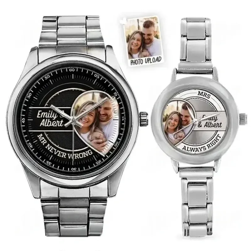 Matching Heart Photo - Custom Couple Stainless Steel Watches